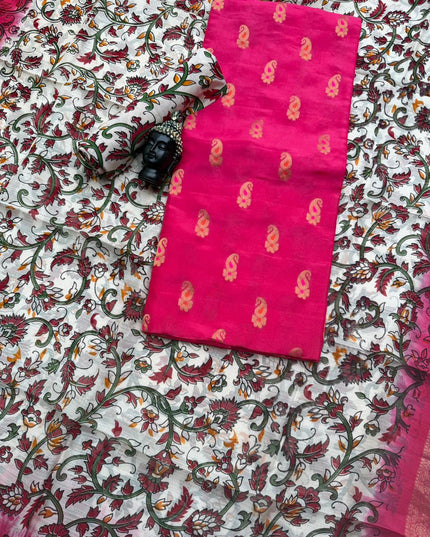 Premium Soft Jute Dress Material with Pink Woven Top & Printed Dupatta
