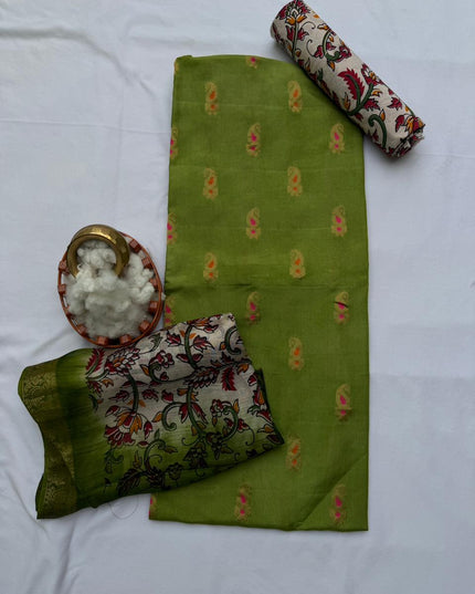Premium Soft Jute Dress Material with Green Woven Top & Printed Dupatta