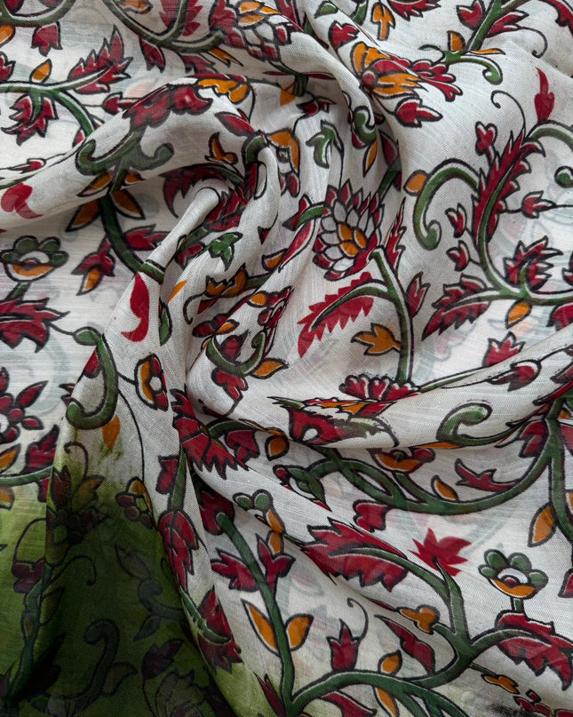 Premium Soft Jute Dress Material with Green Woven Top & Printed Dupatta