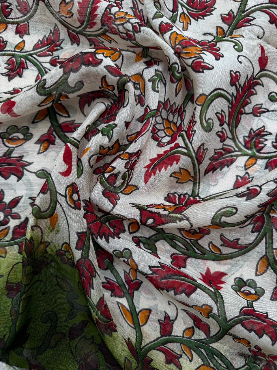 Premium Soft Jute Dress Material with Green Woven Top & Printed Dupatta