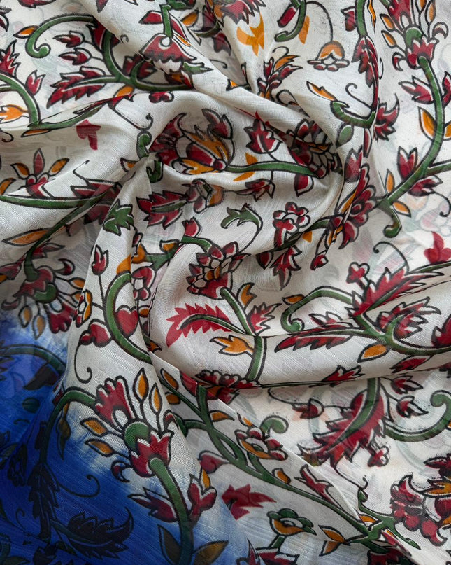 Premium Soft Jute Dress Material with Royal Blue Woven Top & Printed Dupatta