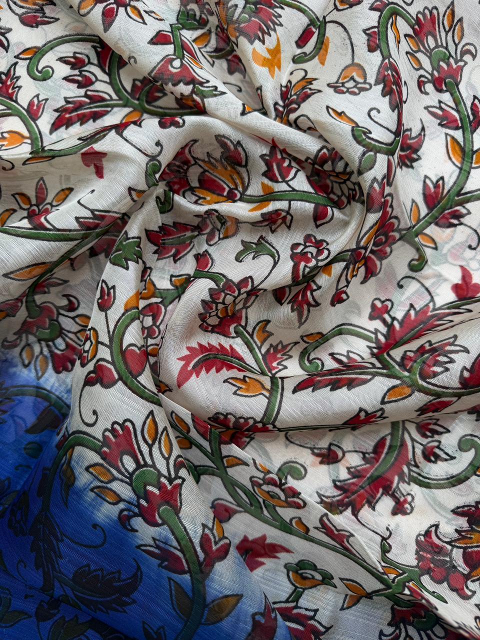 Premium Soft Jute Dress Material with Royal Blue Woven Top & Printed Dupatta