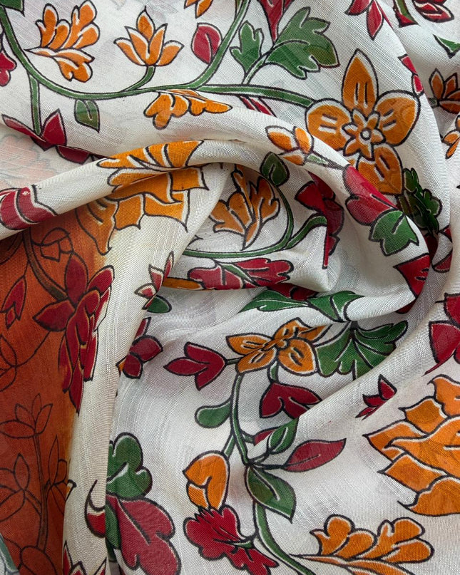 Premium Soft Jute Dress Material with Orange Woven Top & Printed Dupatta
