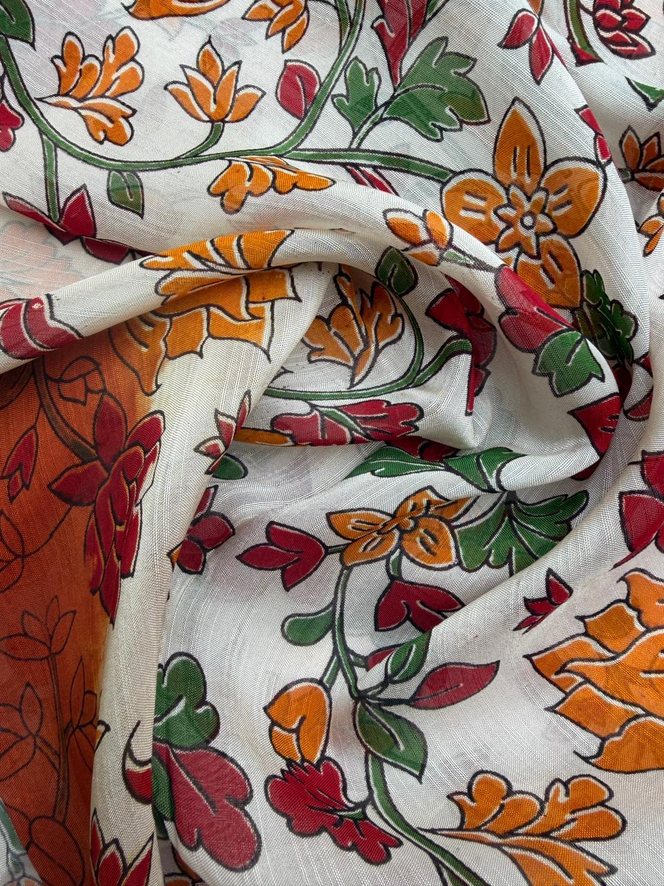 Premium Soft Jute Dress Material with Orange Woven Top & Printed Dupatta
