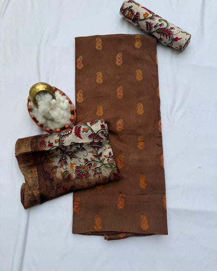 Premium Soft Jute Dress Material with Brown Woven Top & Printed Dupatta