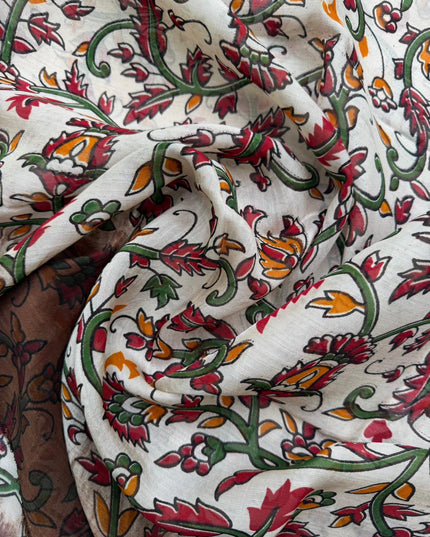 Premium Soft Jute Dress Material with Brown Woven Top & Printed Dupatta