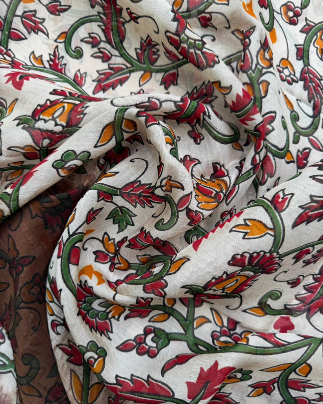 Premium Soft Jute Dress Material with Brown Woven Top & Printed Dupatta