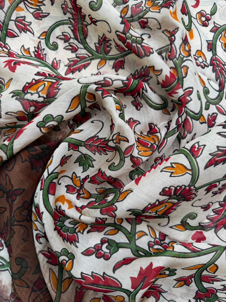 Premium Soft Jute Dress Material with Brown Woven Top & Printed Dupatta