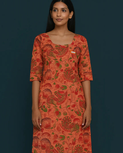 Premium Straight Cut Kurti – Peach Colour with Beautiful Floral Print
