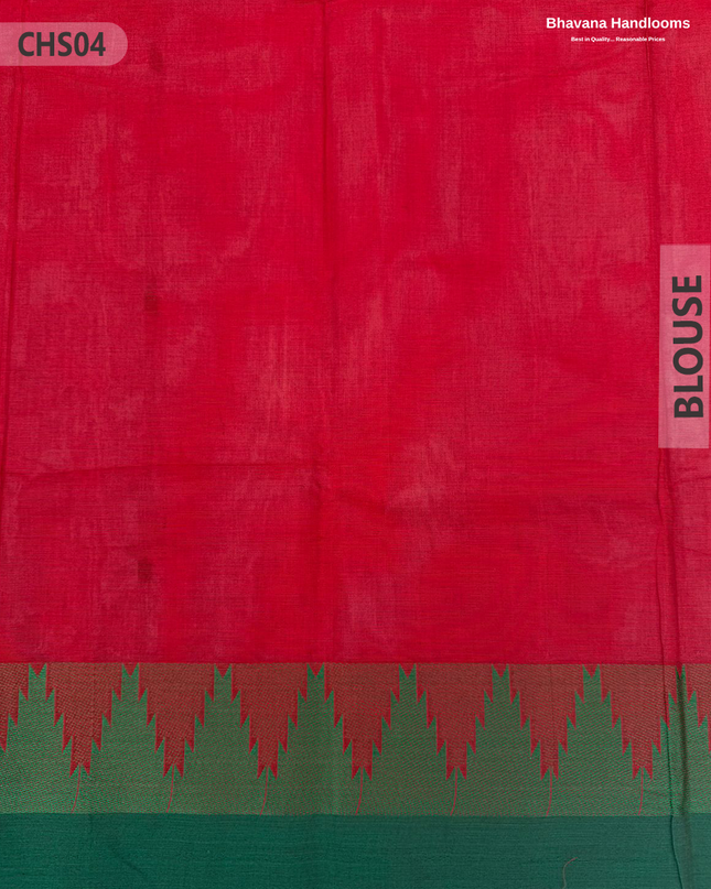 Traditional Chettinad Handloom Saree in Red with Temple Border & Buti Weave
