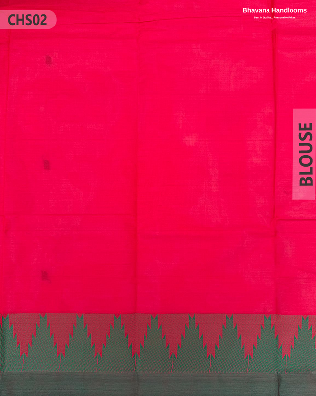 Traditional Chettinad Handloom Saree in Pink Red Color with Temple Border & Buti Weave