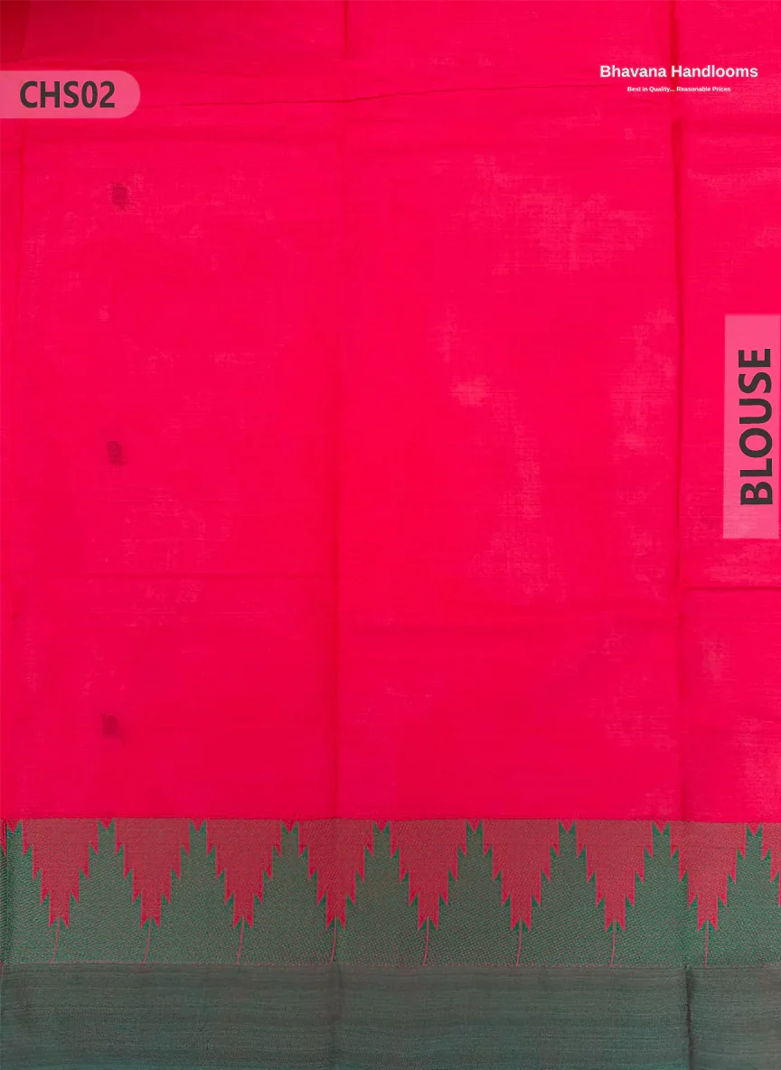 Traditional Chettinad Handloom Saree in Pink Red Color with Temple Border & Buti Weave