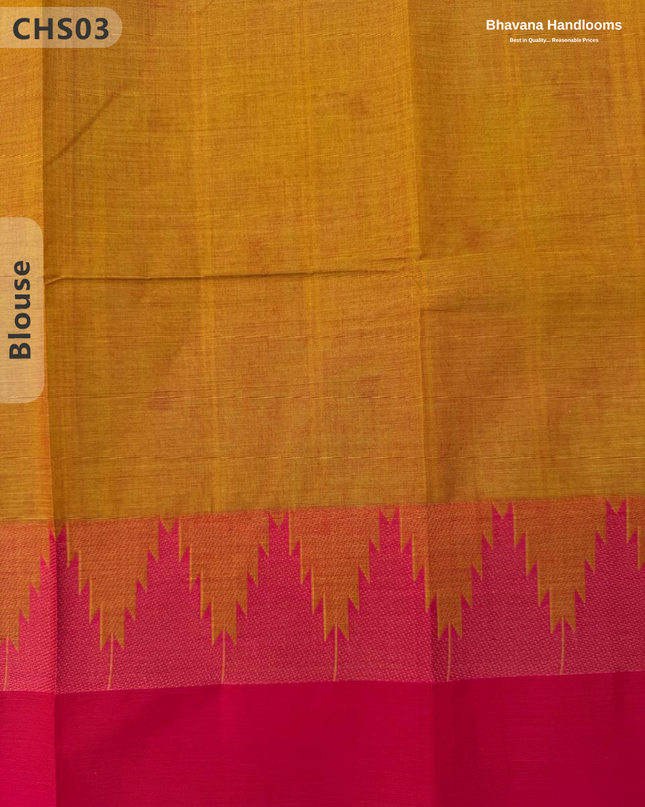 Traditional Chettinad Handloom Saree in Pink & Brown Color with Temple Border & Buti Weave