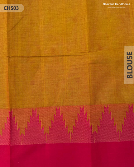 Traditional Chettinad Handloom Saree in Yellow with Temple Border & Buti Weave