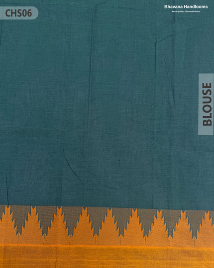 Traditional Chettinad Handloom Saree in Blue Dianne Color with Temple Border & Buti Weave