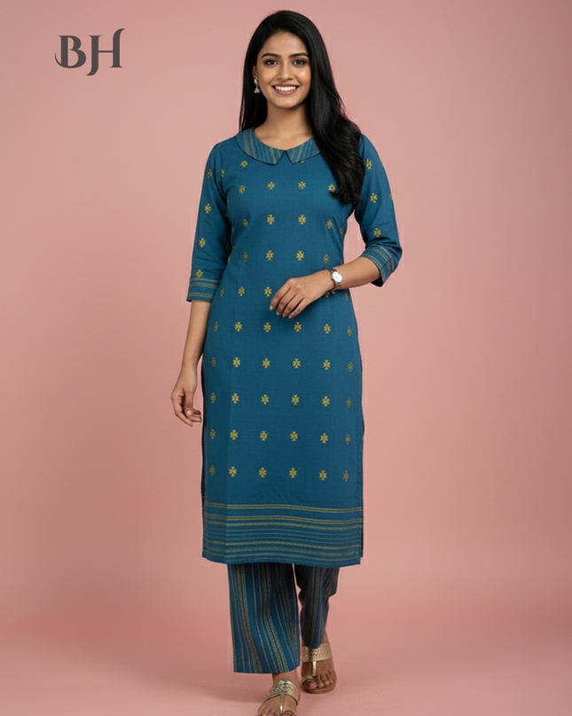 Premium Cotton Wooven Co-ord Set with Blue Colour