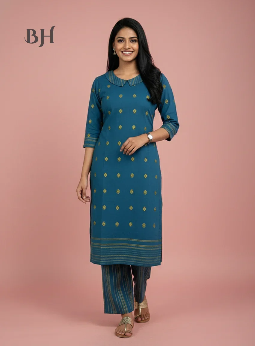 Premium Cotton Wooven Co-ord Set with Blue Colour