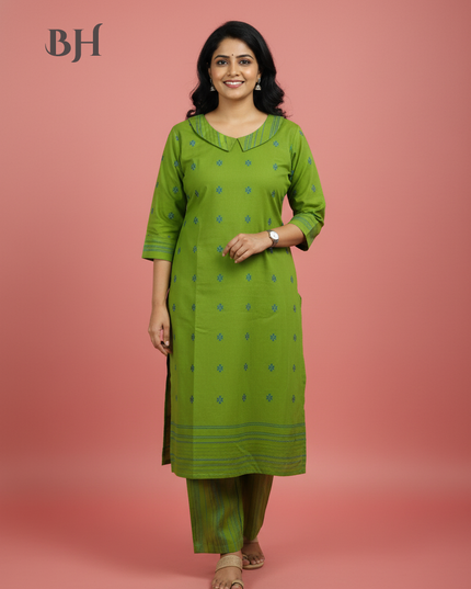 Premium Cotton Wooven Co-ord Set with Green Colour