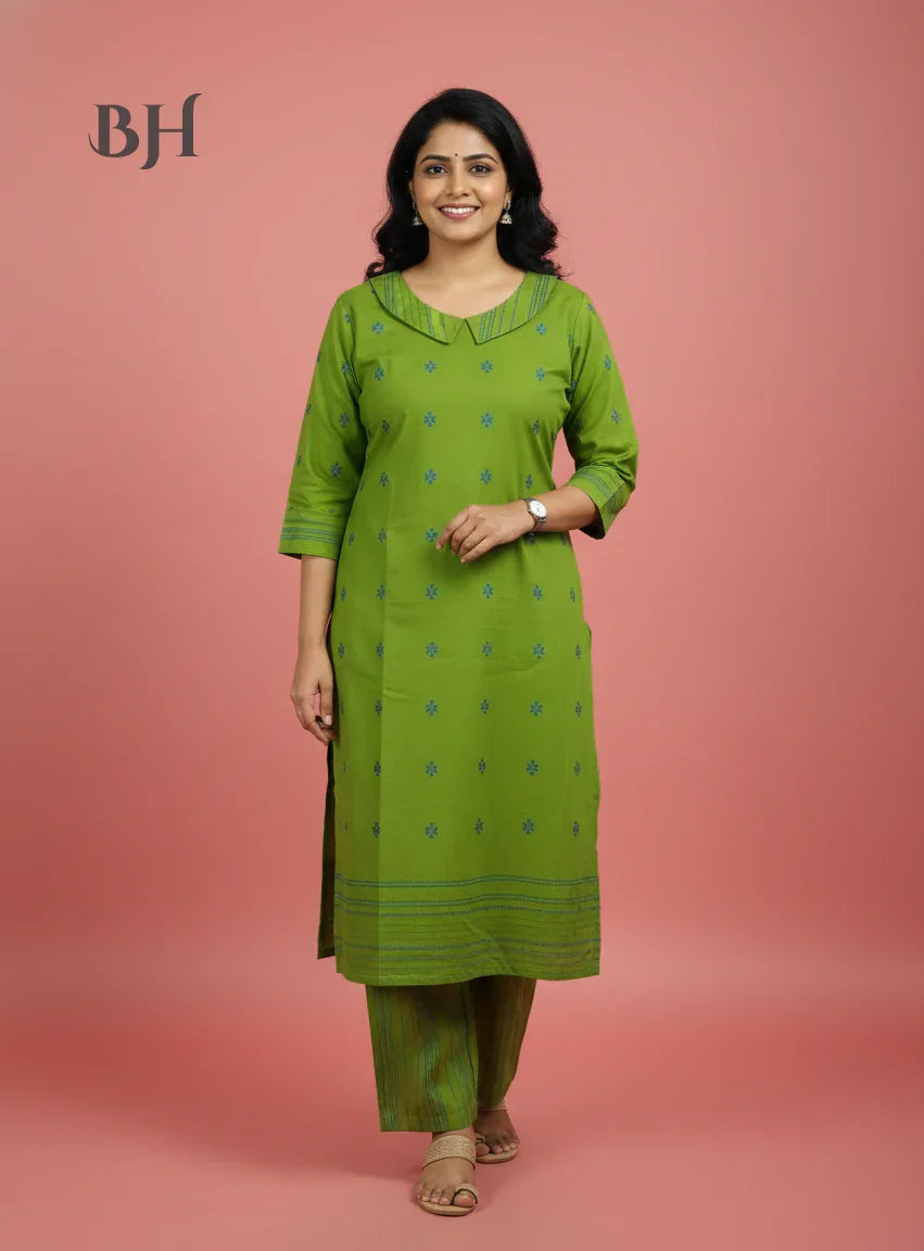 Premium Cotton Wooven Co-ord Set with Green Colour