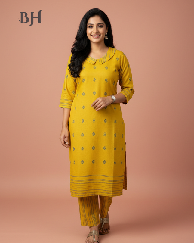Premium Cotton Wooven Co-ord Set with Yellow Colour