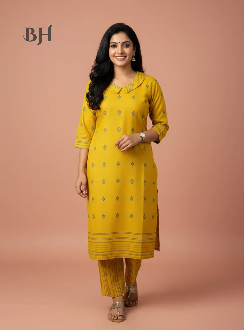 Premium Cotton Wooven Co-ord Set with Yellow Colour