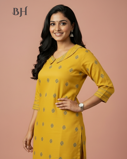 Premium Cotton Wooven Co-ord Set with Yellow Colour