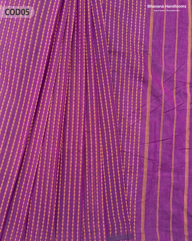 Traditional Coimbatore Handloom Saree – Thread Woven, Small Border, Warm purple colour