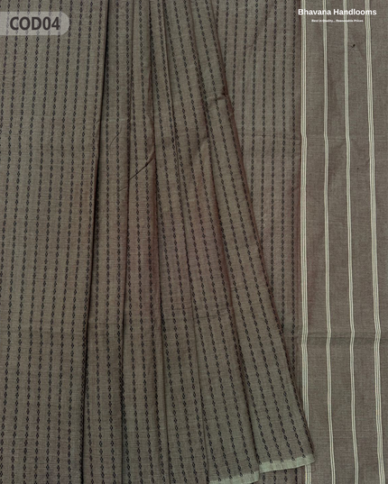 Traditional Coimbatore Handloom Saree – Thread Woven, Small Border, Grey