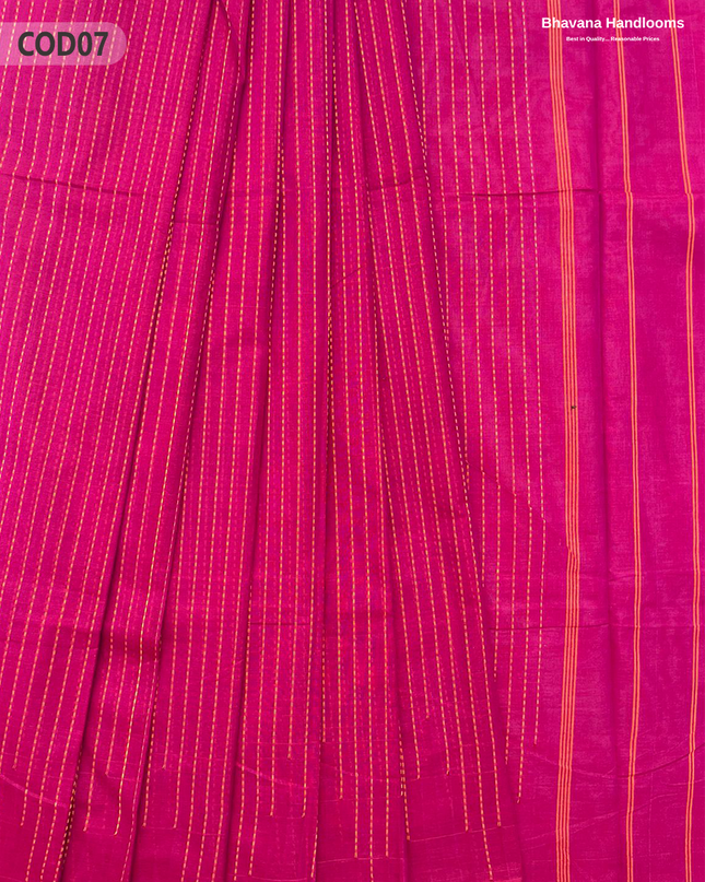 Traditional Coimbatore Handloom Saree – Thread Woven, Small Border, Dark Pink colour