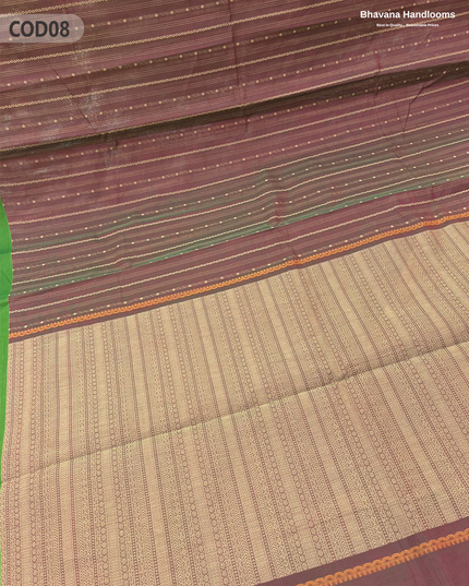 Traditional Coimbatore Handloom Saree – Thread Woven, Small Border, Dark Brown colour
