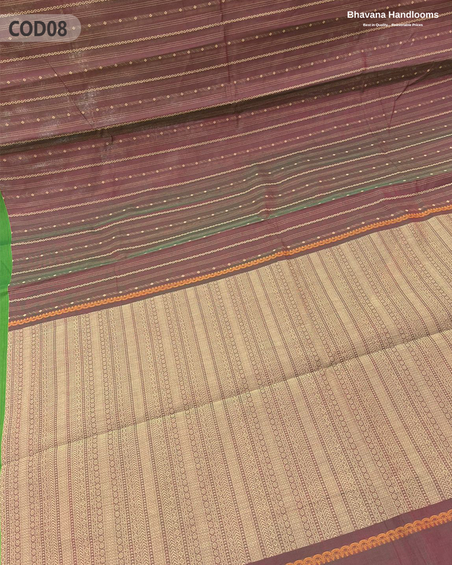 Traditional Coimbatore Handloom Saree – Thread Woven, Small Border, Dark Brown colour