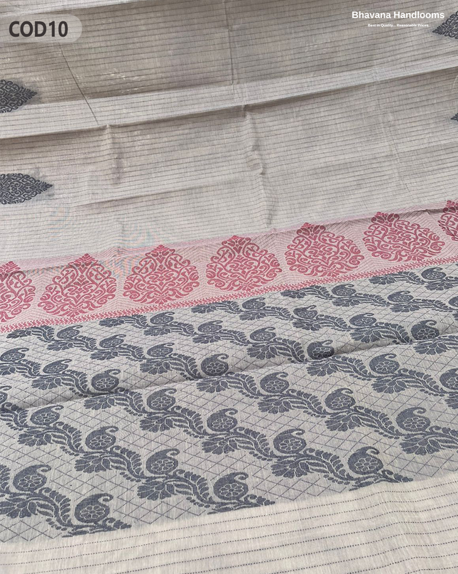 Traditional Coimbatore Handloom Saree – Thread Woven, Small Border, Light Grey colour