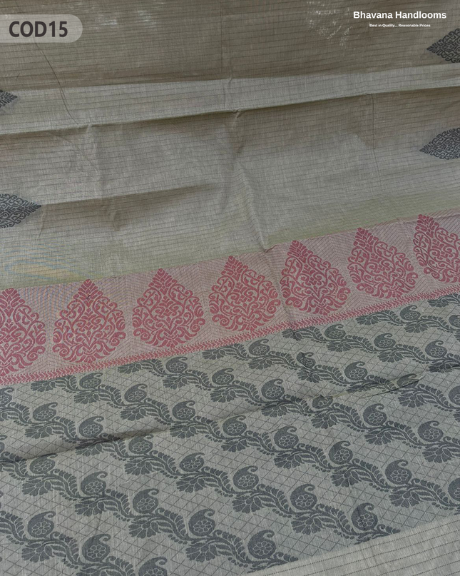 Traditional Coimbatore Handloom Saree – Thread Woven, Small Border, Dark Grey colour