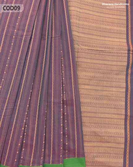Traditional Coimbatore Handloom Saree – Thread Woven, Small Border, Falcon colour