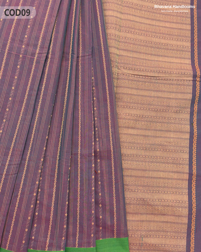 Traditional Coimbatore Handloom Saree – Thread Woven, Small Border, Falcon colour