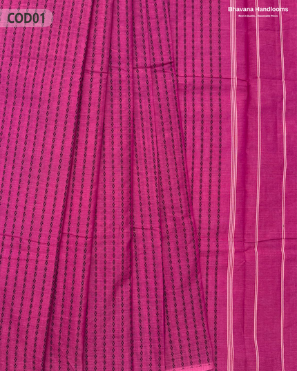Traditional Coimbatore Handloom Saree – Thread Woven, Small Border, Dark Pink colour