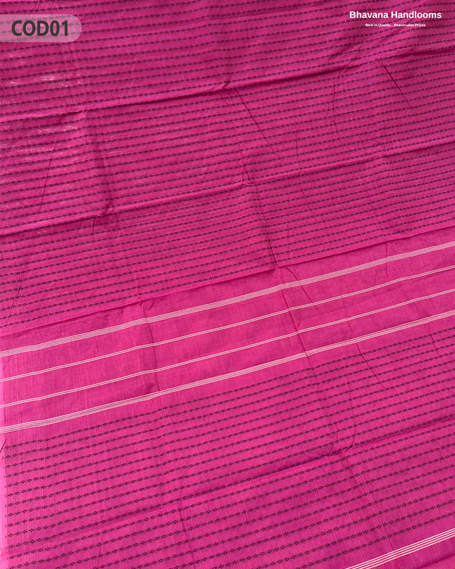 Traditional Coimbatore Handloom Saree – Thread Woven, Small Border, Dark Pink colour