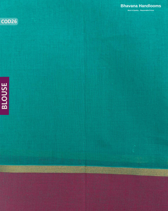 Traditional Coimbatore Handloom Saree – Thread Woven, Small Border, Sea Green colour