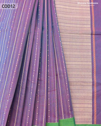 Traditional Coimbatore Handloom Saree – Thread Woven, Small Border, Bluish Purple colour
