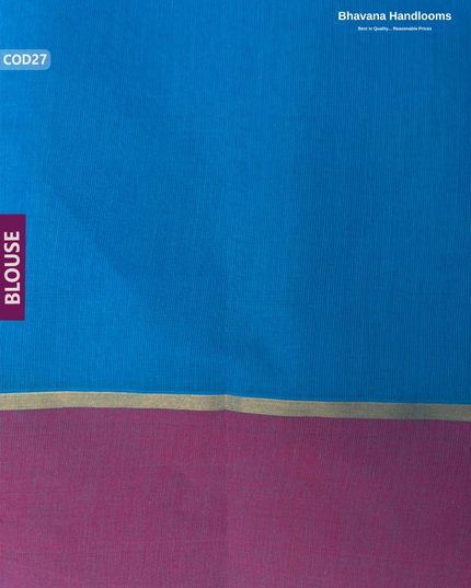 Traditional Coimbatore Handloom Saree – Thread Woven, Small Border, Sea Blue colour