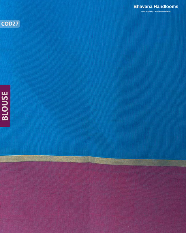 Traditional Coimbatore Handloom Saree – Thread Woven, Small Border, Sea Blue colour