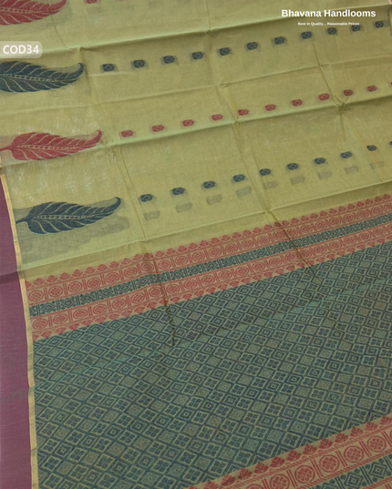 Traditional Coimbatore Handloom Saree – Thread Woven, Small Border, Green colour