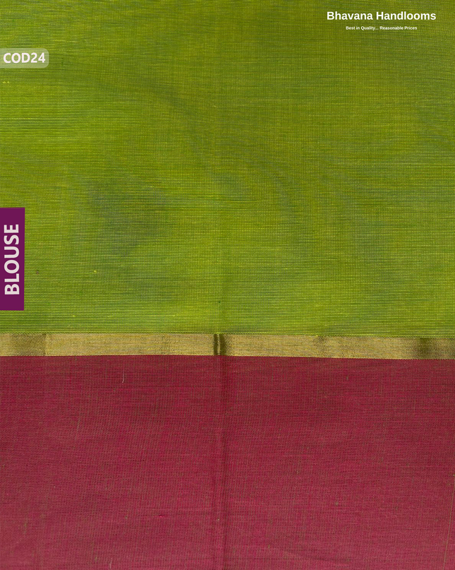Traditional Coimbatore Handloom Saree – Thread Woven, Small Border, Parrot Green colour
