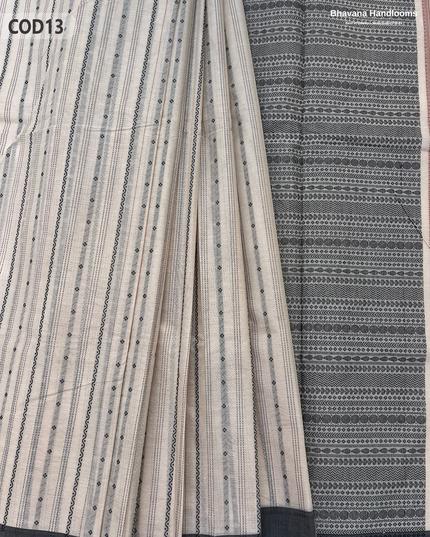 Traditional Coimbatore Handloom Saree – Thread Woven, Small Border, Half White colour