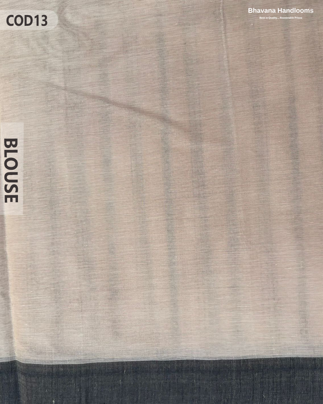 Traditional Coimbatore Handloom Saree – Thread Woven, Small Border, Half White colour