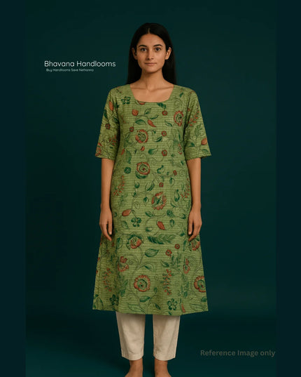 Premium Straight Cut Kurti – Pale Green Colour with Beautiful Floral Print