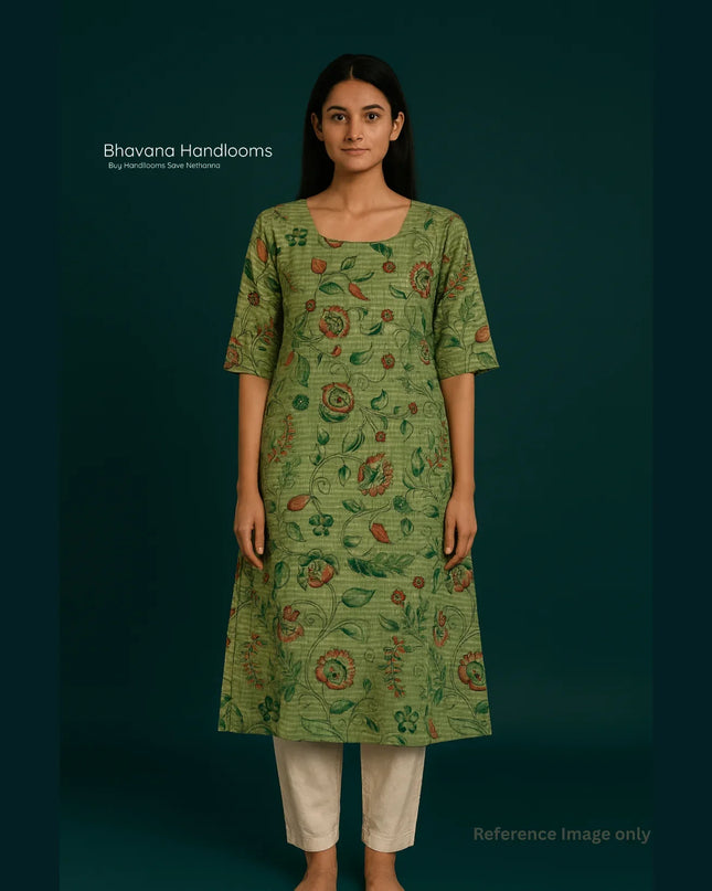 Premium Straight Cut Kurti – Pale Green Colour with Beautiful Floral Print
