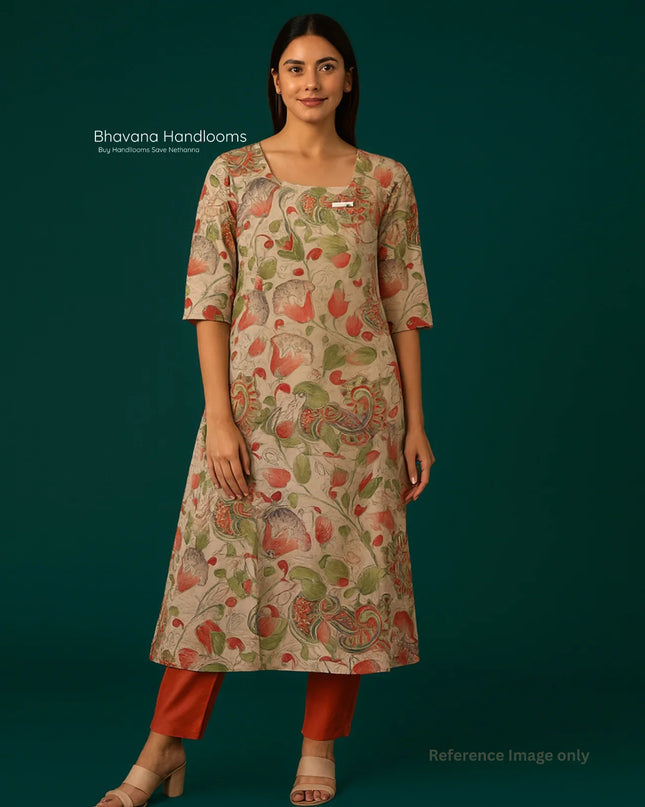Premium Cotton Straight Cut Kurti Biscuit – Elegant Floral Print Design
