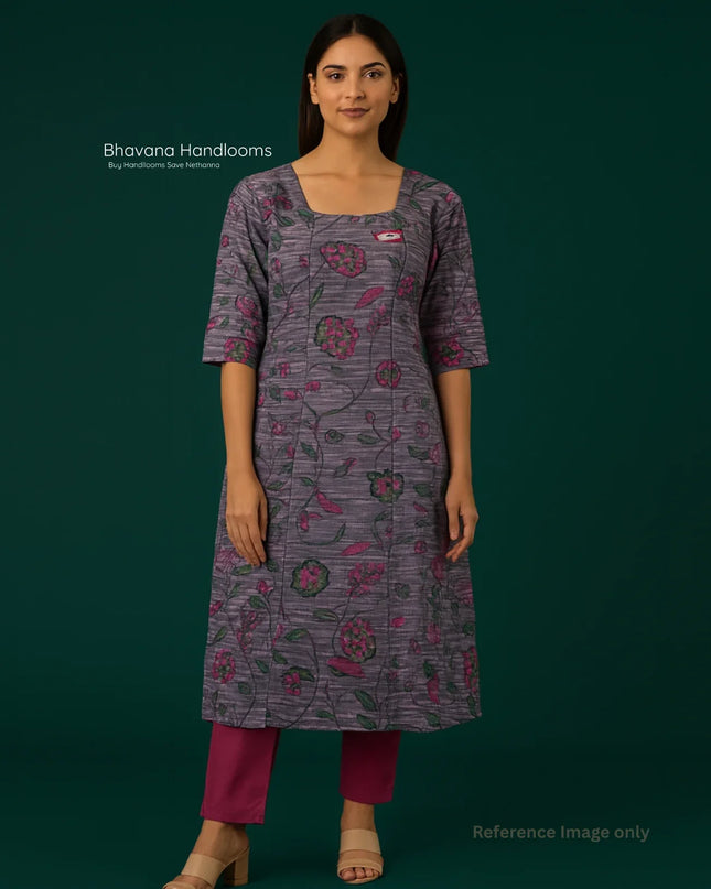 Premium Cotton Straight Cut Kurti Lavender – Elegant Floral Print Design