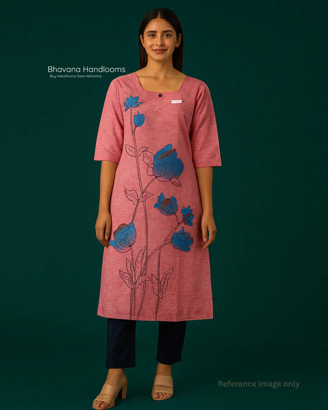 Premium Straight Cut Kurti – Pink Colour with Beautiful Floral Print